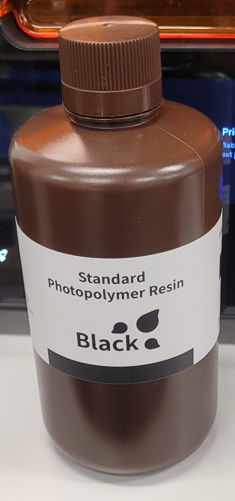 A bottle of Elegoo Standard Photopolymer Resin Black