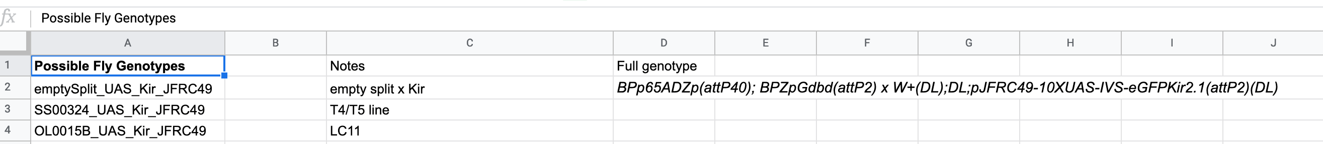 Fly Genotype tab