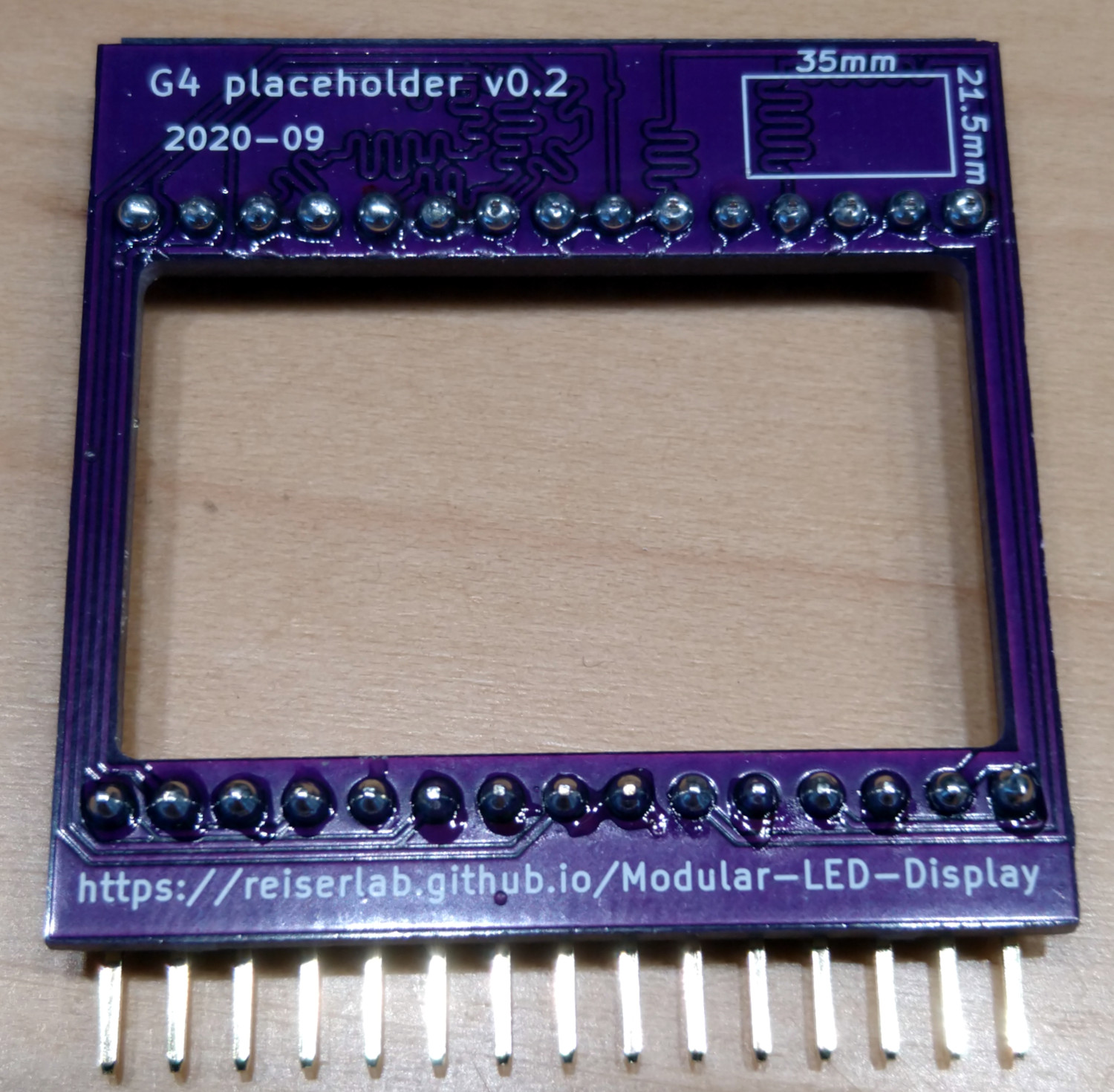 The assembled window PCB (as "placeholder v0.2")