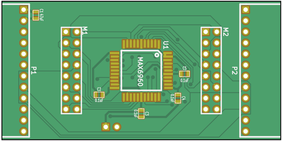 Rendering of the 32×64mm² driver version 0.1 using a MAX6960 (front)