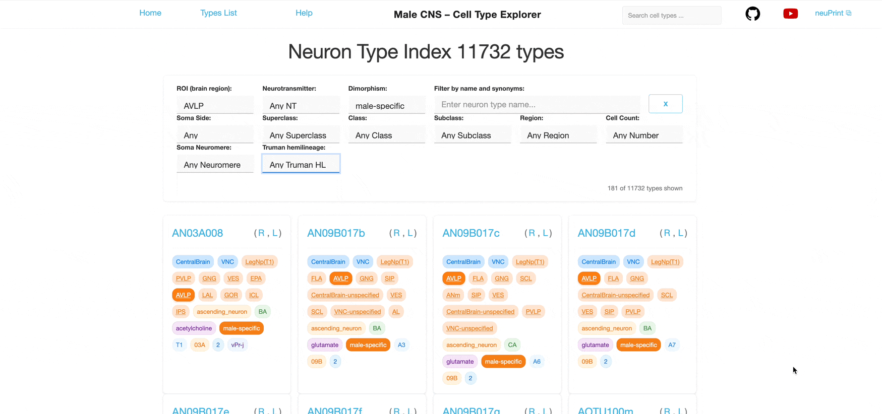 How to reset the filters on the types page.